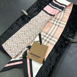Burberry Pink and Black Patterned Silk Scarf